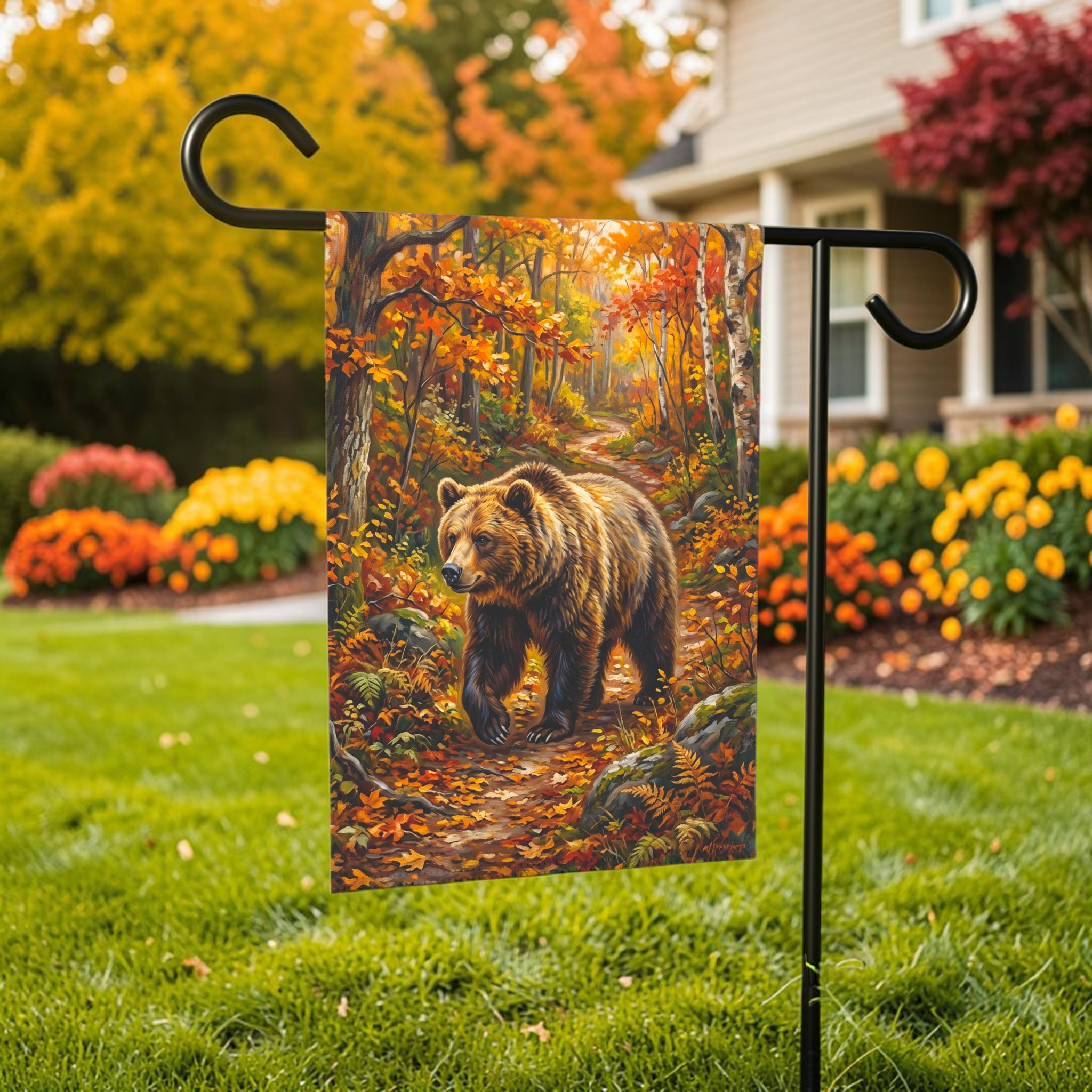 Autumn Forest Bear Garden Flag Double Sided 12x18 24x32 Outdoor