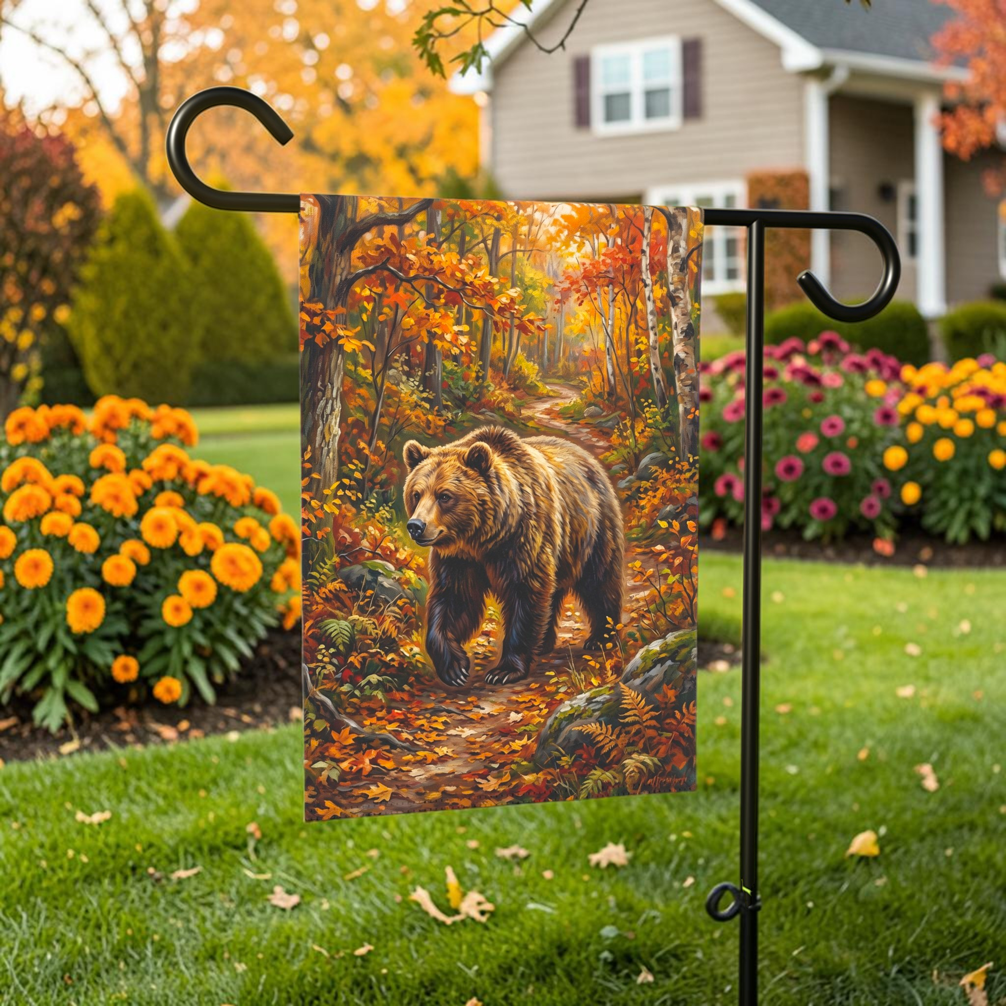 Autumn Forest Bear Garden Flag Double Sided 12x18 24x32 Outdoor