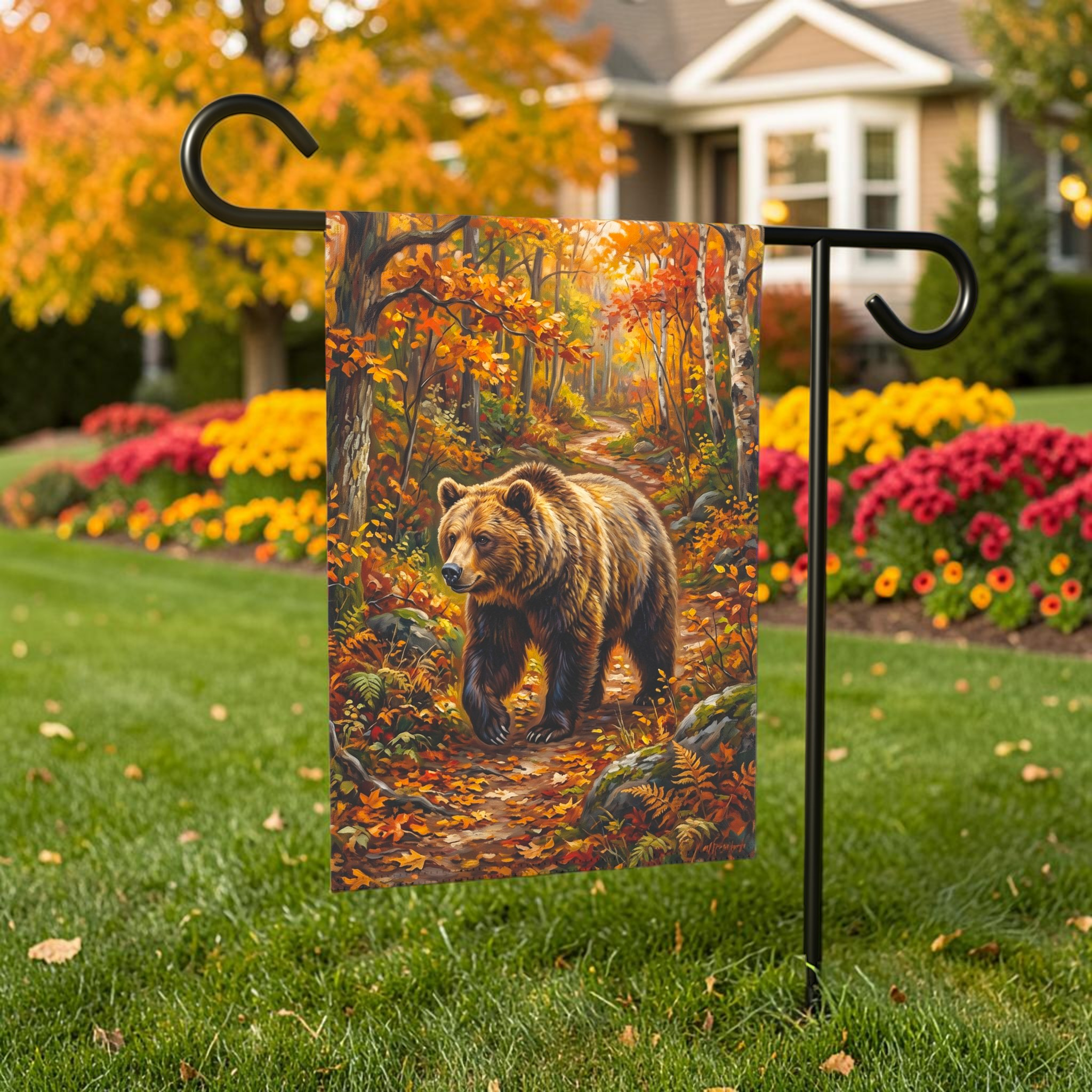 Autumn Forest Bear Garden Flag Double Sided 12x18 24x32 Outdoor