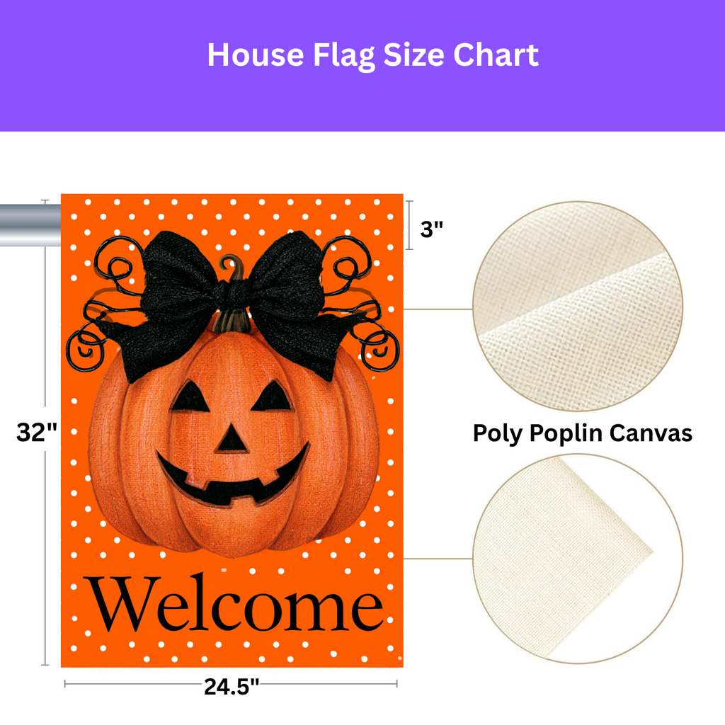 Black Bow Jack-o'-Lantern Pumpkin Welcome Garden Flag Double Sided 12x18 24x32