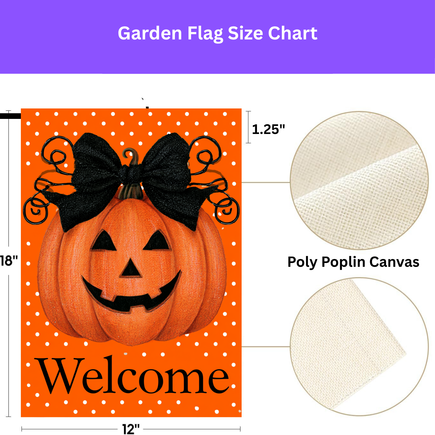 Black Bow Jack-o'-Lantern Pumpkin Welcome Garden Flag Double Sided 12x18 24x32