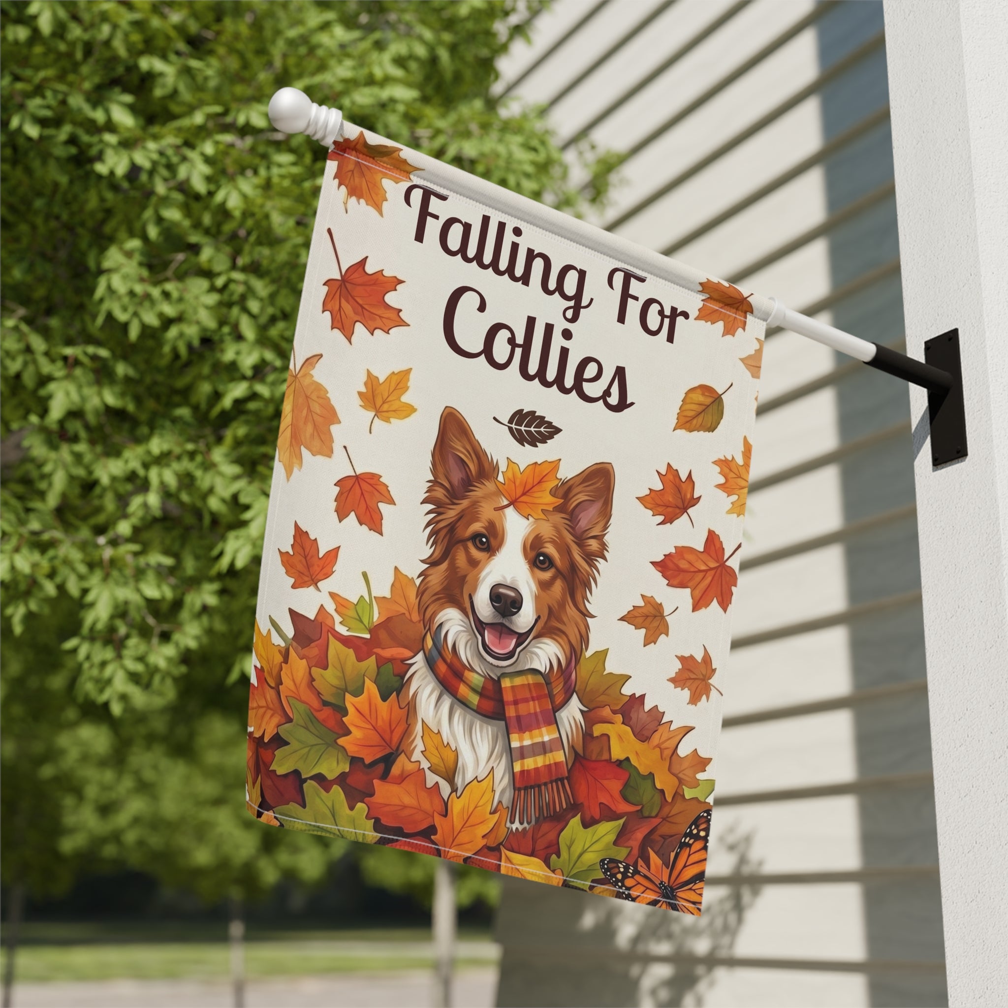 Falling For Collies Red And White Border Collie Garden Flag
