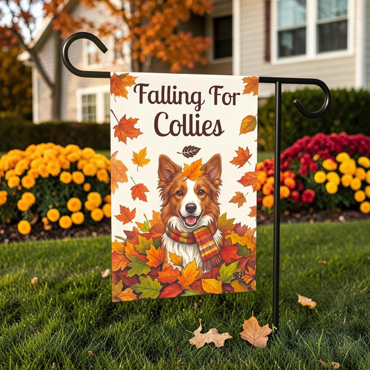 Falling For Collies Red And White Border Collie Garden Flag