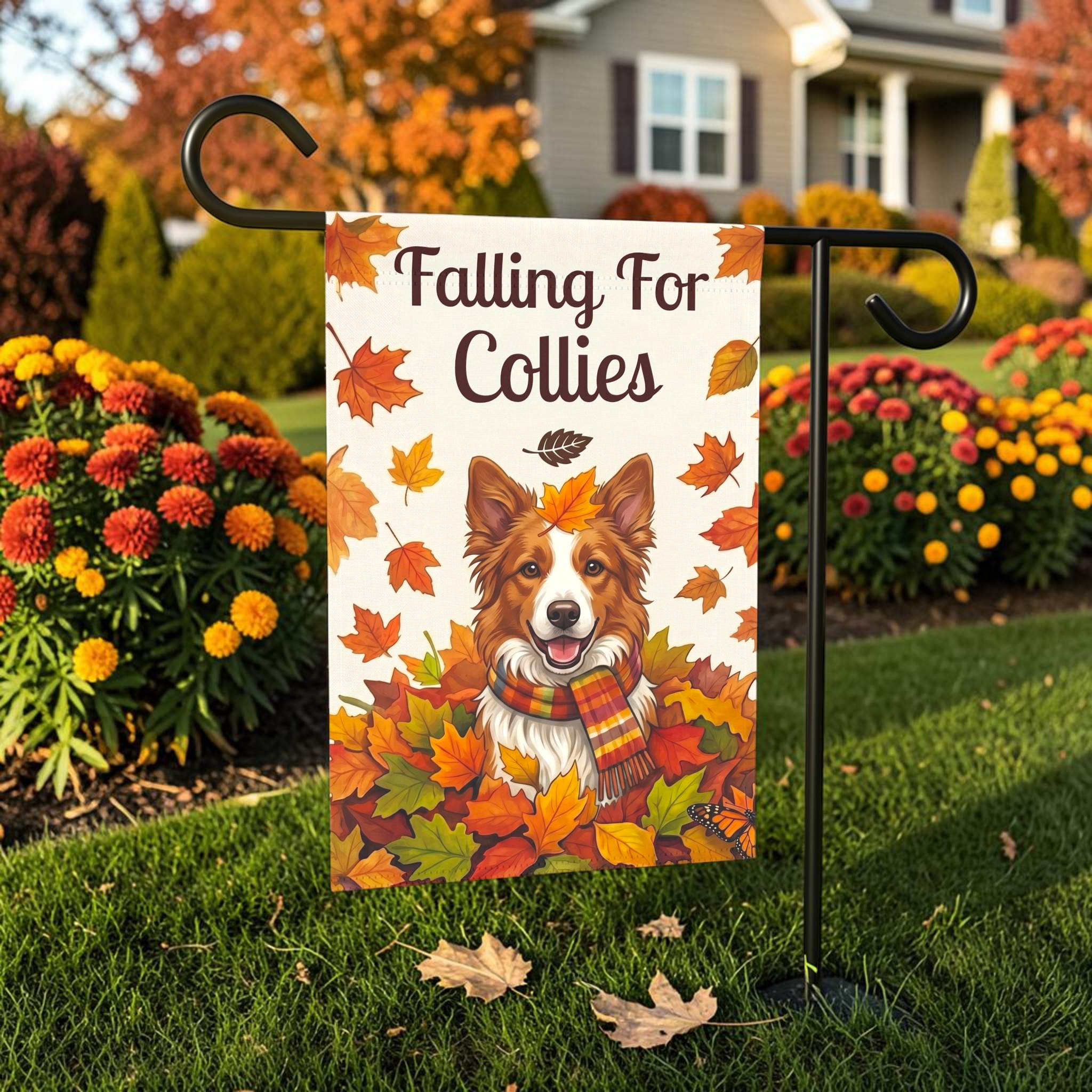 Falling For Collies Red And White Border Collie Garden Flag