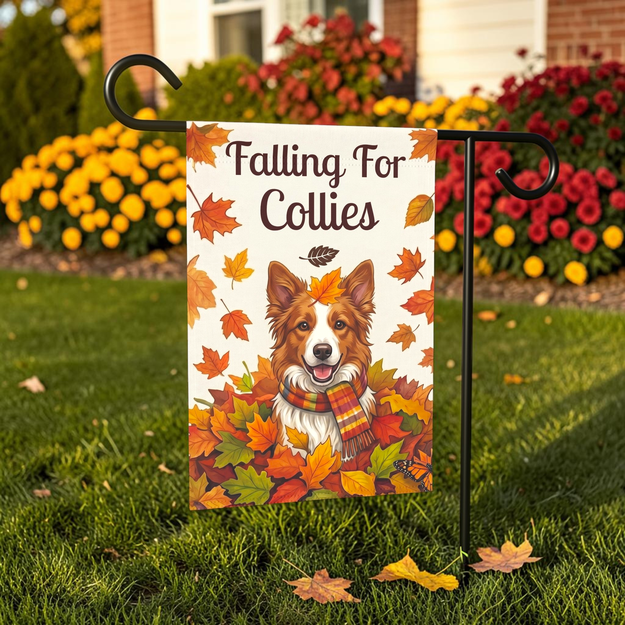 Falling For Collies Red And White Border Collie Garden Flag