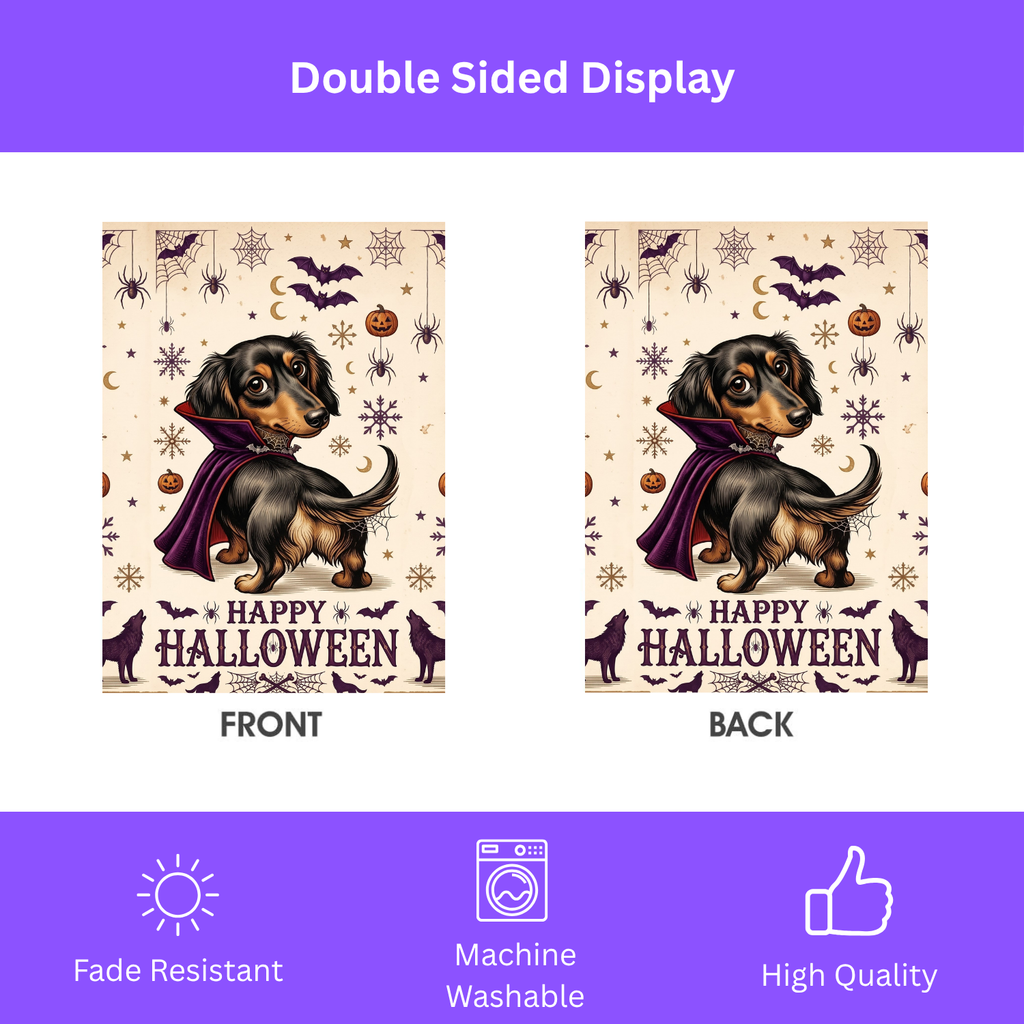 Happy Halloween Vampire Long Hair Dachshund Garden Flag