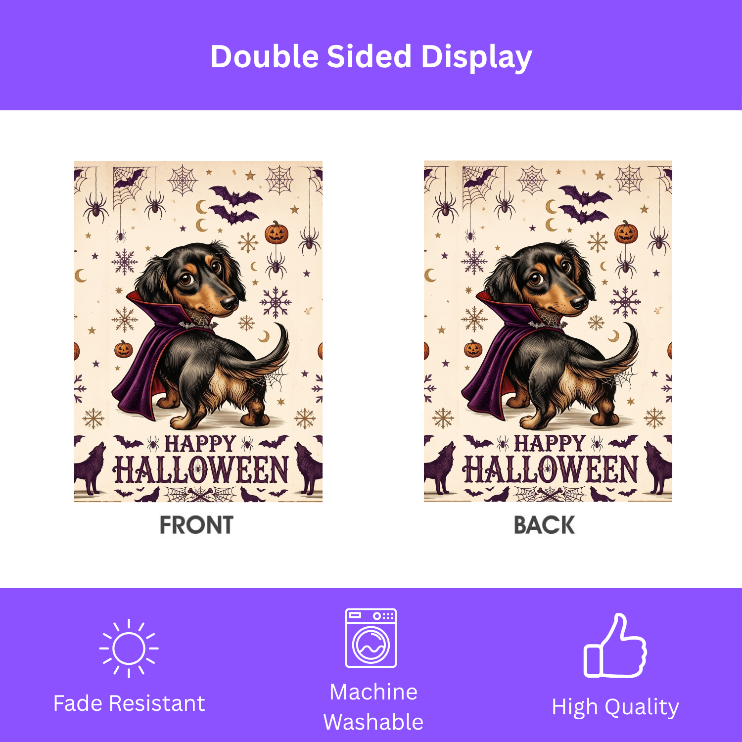 Happy Halloween Vampire Long Hair Dachshund Garden Flag