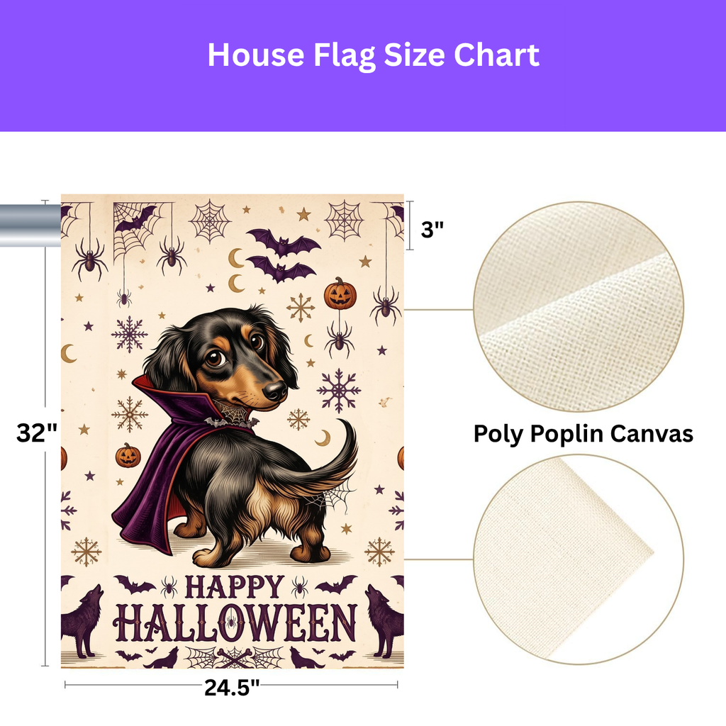 Happy Halloween Vampire Long Hair Dachshund Garden Flag
