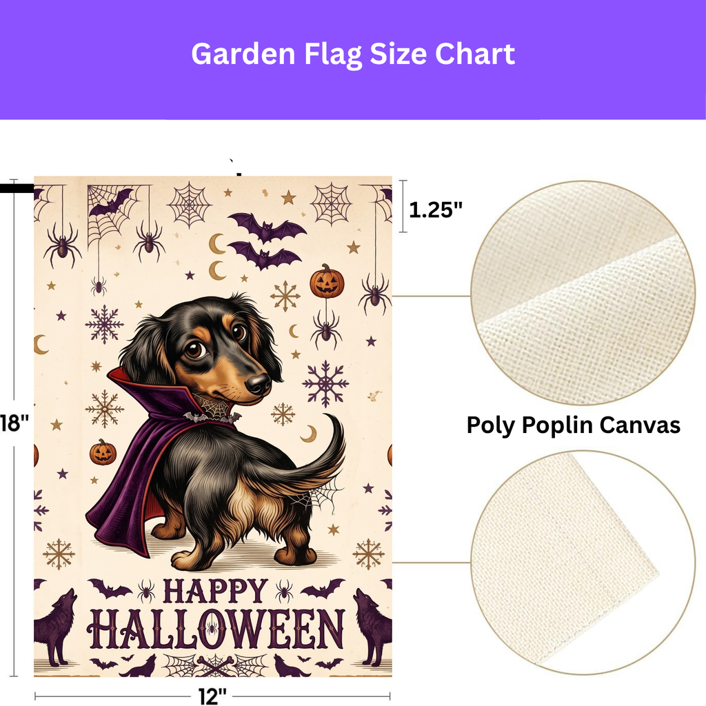 Happy Halloween Vampire Long Hair Dachshund Garden Flag