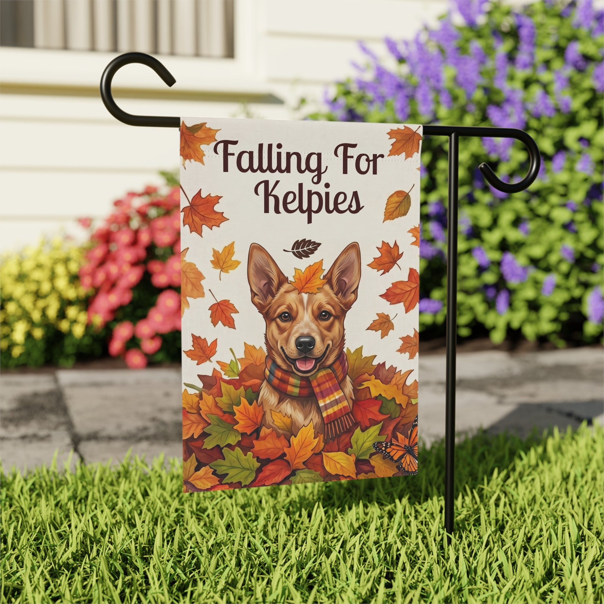 Falling For Australian Kelpies Autumn Garden Flag