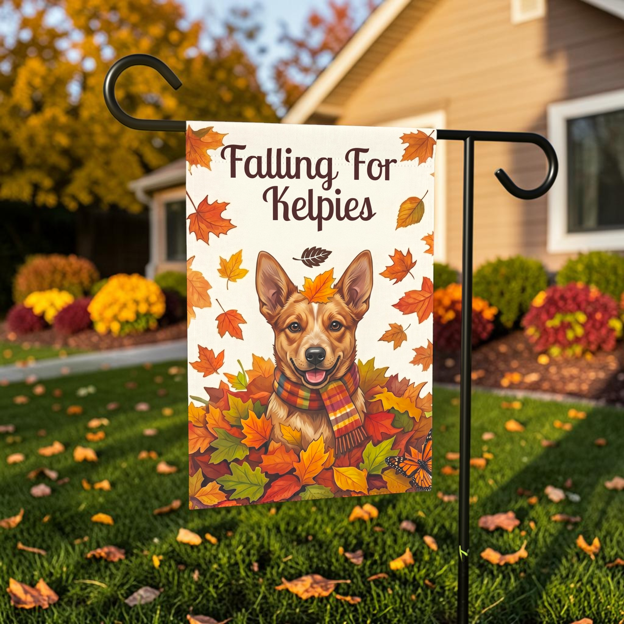 Falling For Australian Kelpies Autumn Garden Flag