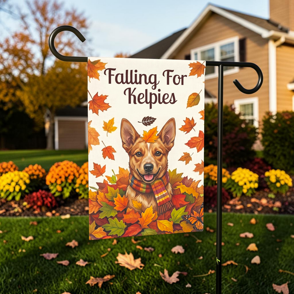 Falling For Australian Kelpies Autumn Garden Flag