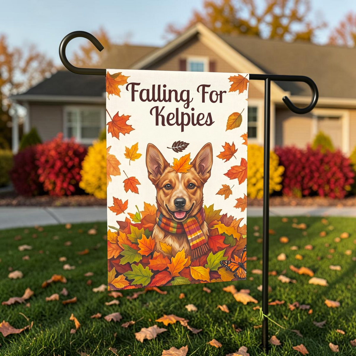 Falling For Australian Kelpies Autumn Garden Flag
