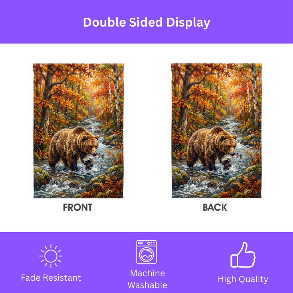 Autumn Day Bear Fishing Garden Flag