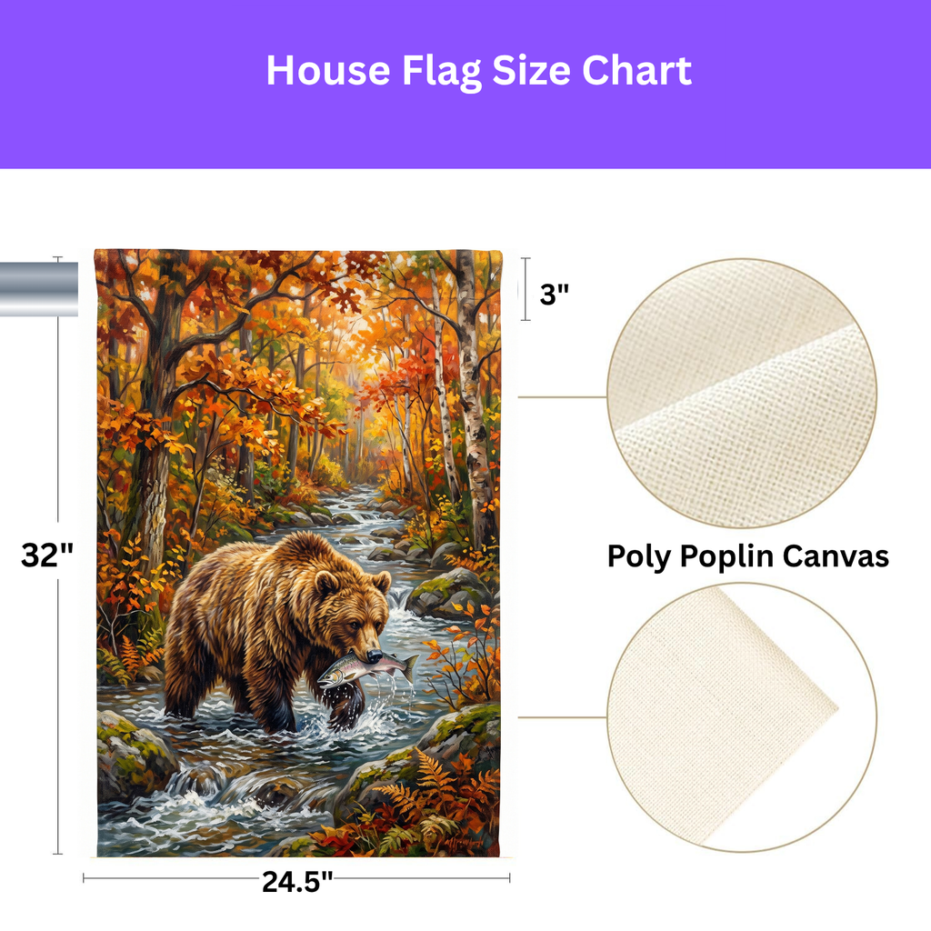 Autumn Day Bear Fishing Garden Flag