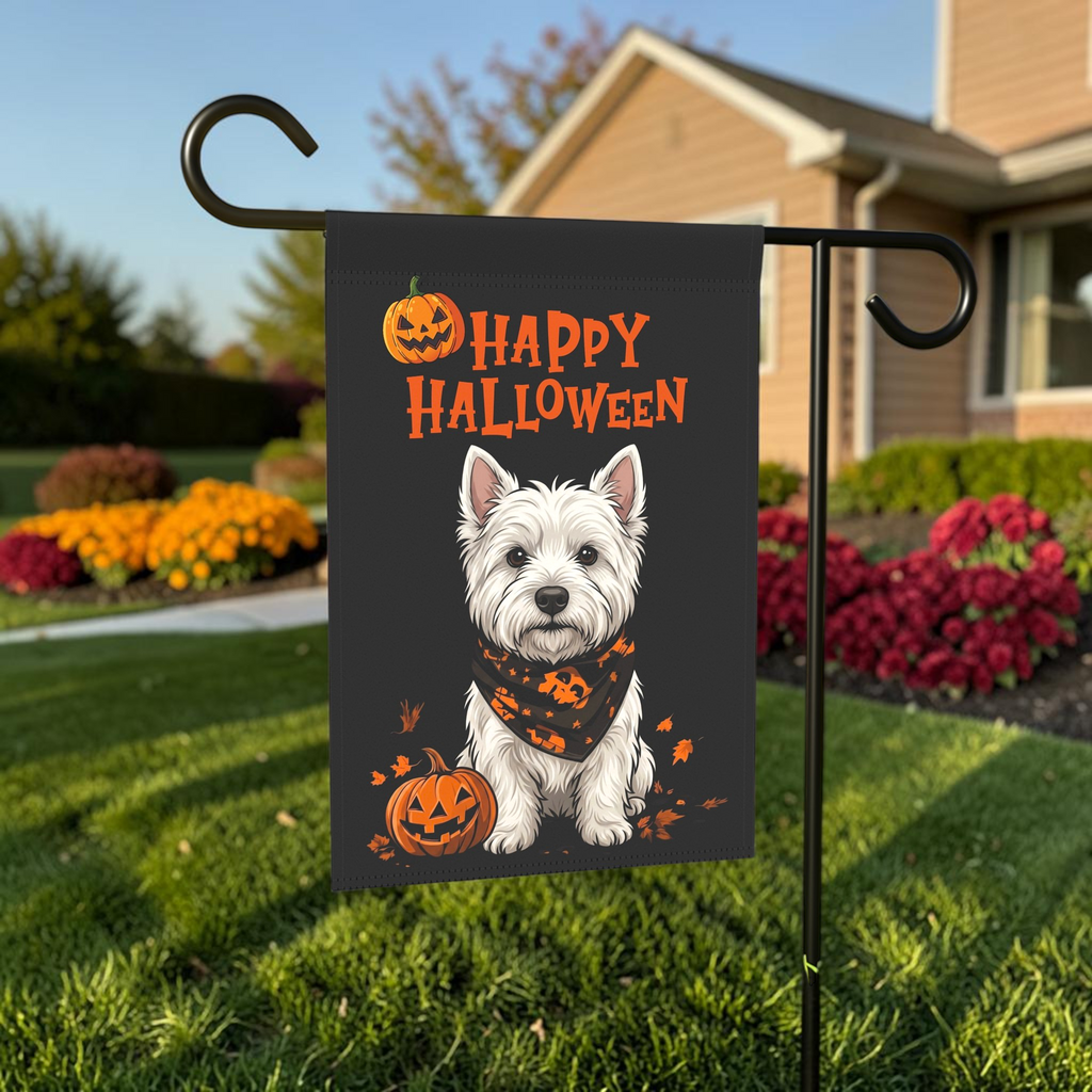 Little Pumpkin And Westie Happy Halloween Garden Flag