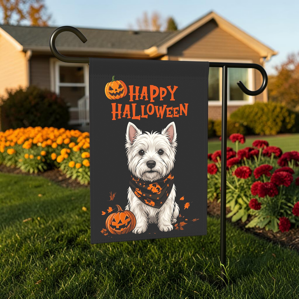 Little Pumpkin And Westie Happy Halloween Garden Flag