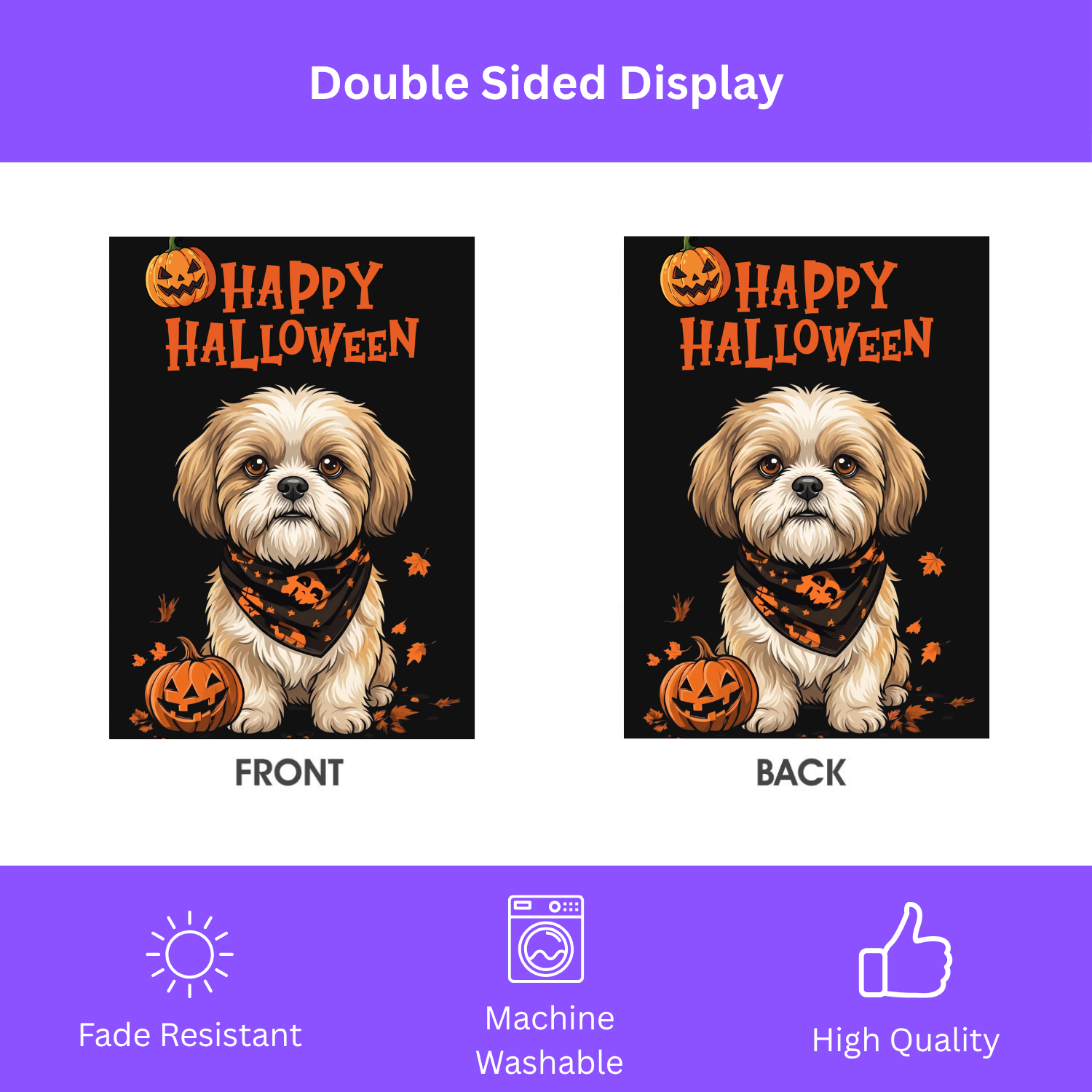 Little Pumpkin And Shih Tzu Happy Halloween Garden Flag