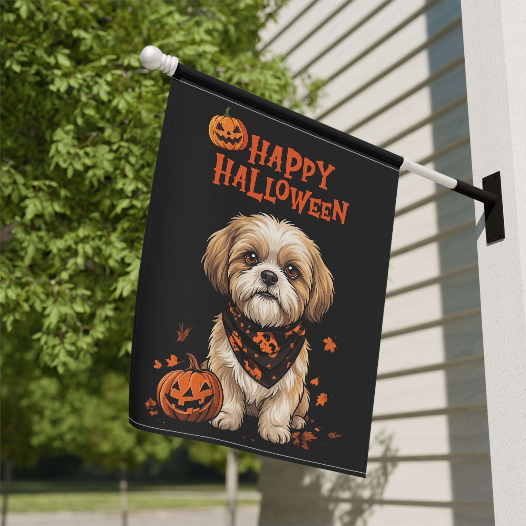 Little Pumpkin And Shih Tzu Happy Halloween Garden Flag