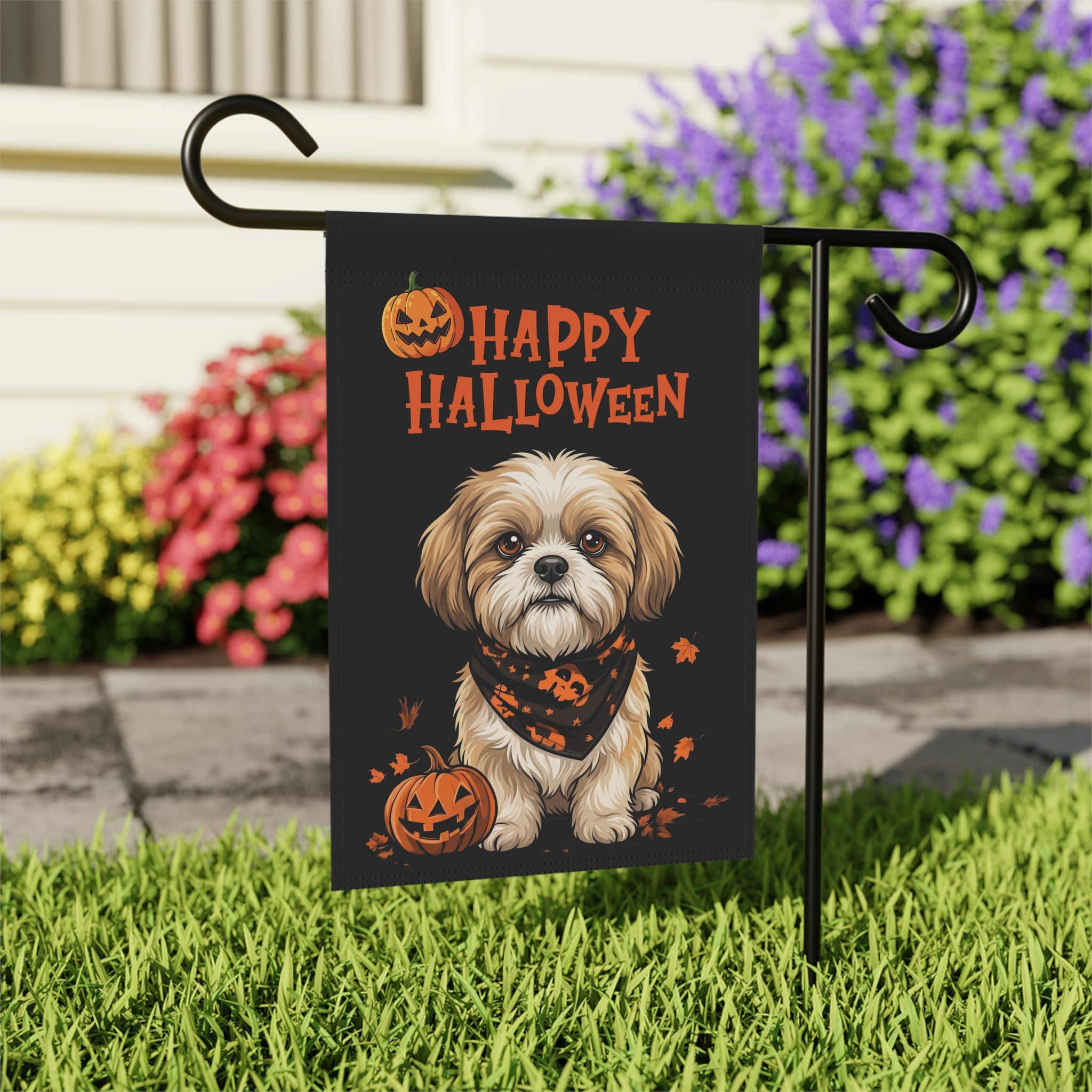 Little Pumpkin And Shih Tzu Happy Halloween Garden Flag