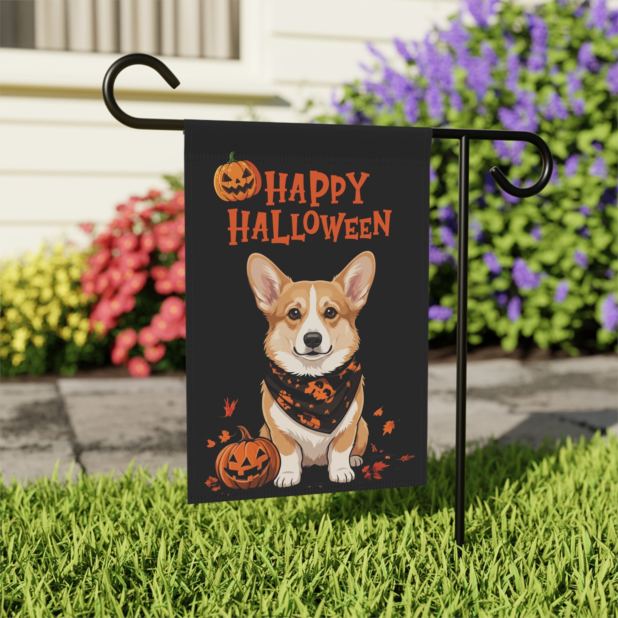Little Pumpkin and Corgi Happy Halloween Garden Flag