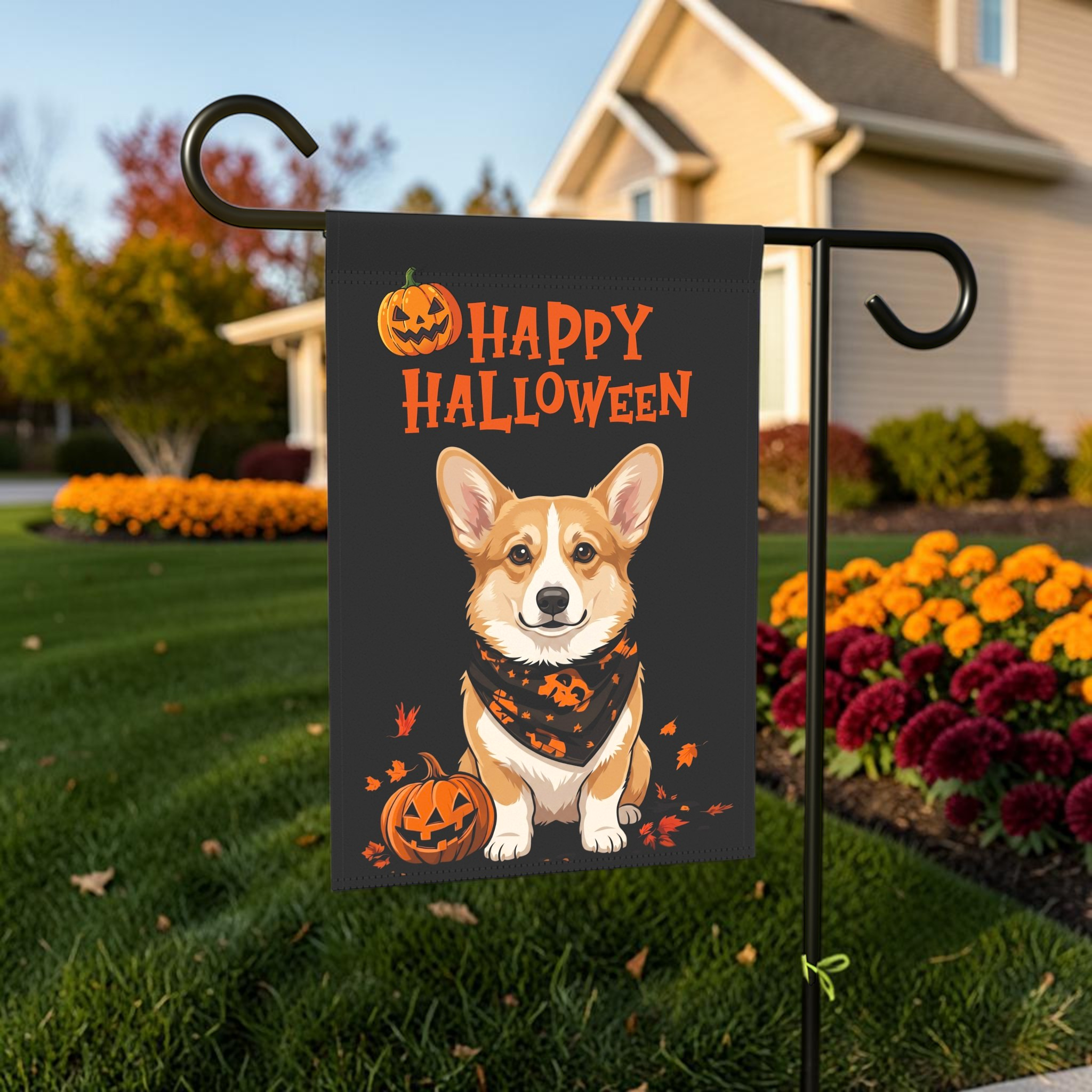 Little Pumpkin and Corgi Happy Halloween Garden Flag
