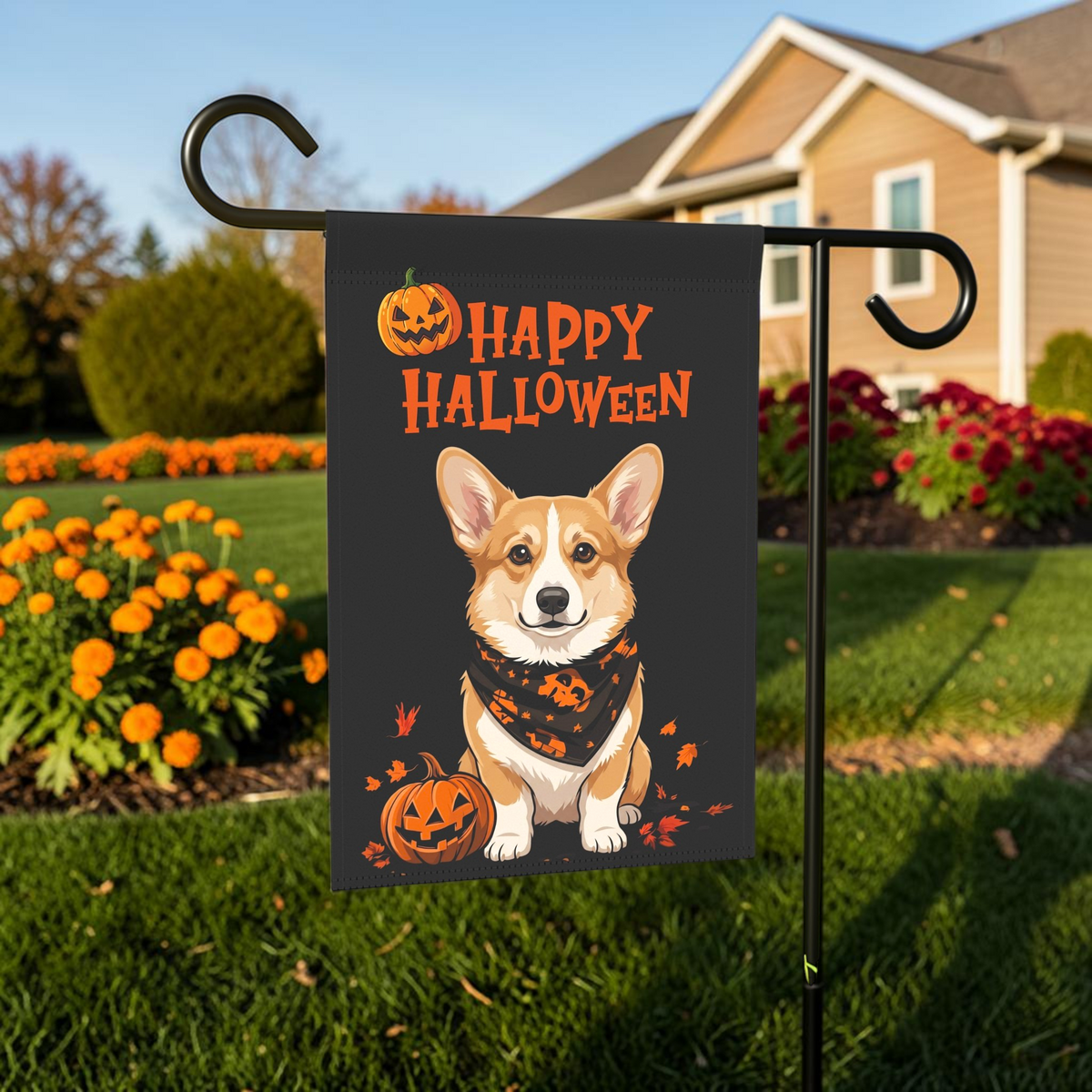 Little Pumpkin and Corgi Happy Halloween Garden Flag