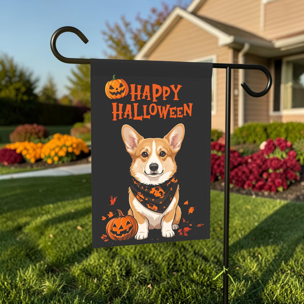 Little Pumpkin and Corgi Happy Halloween Garden Flag
