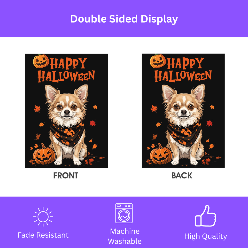 Little Pumpkin And Long Hair Chihuahua Happy Halloween Garden Flag