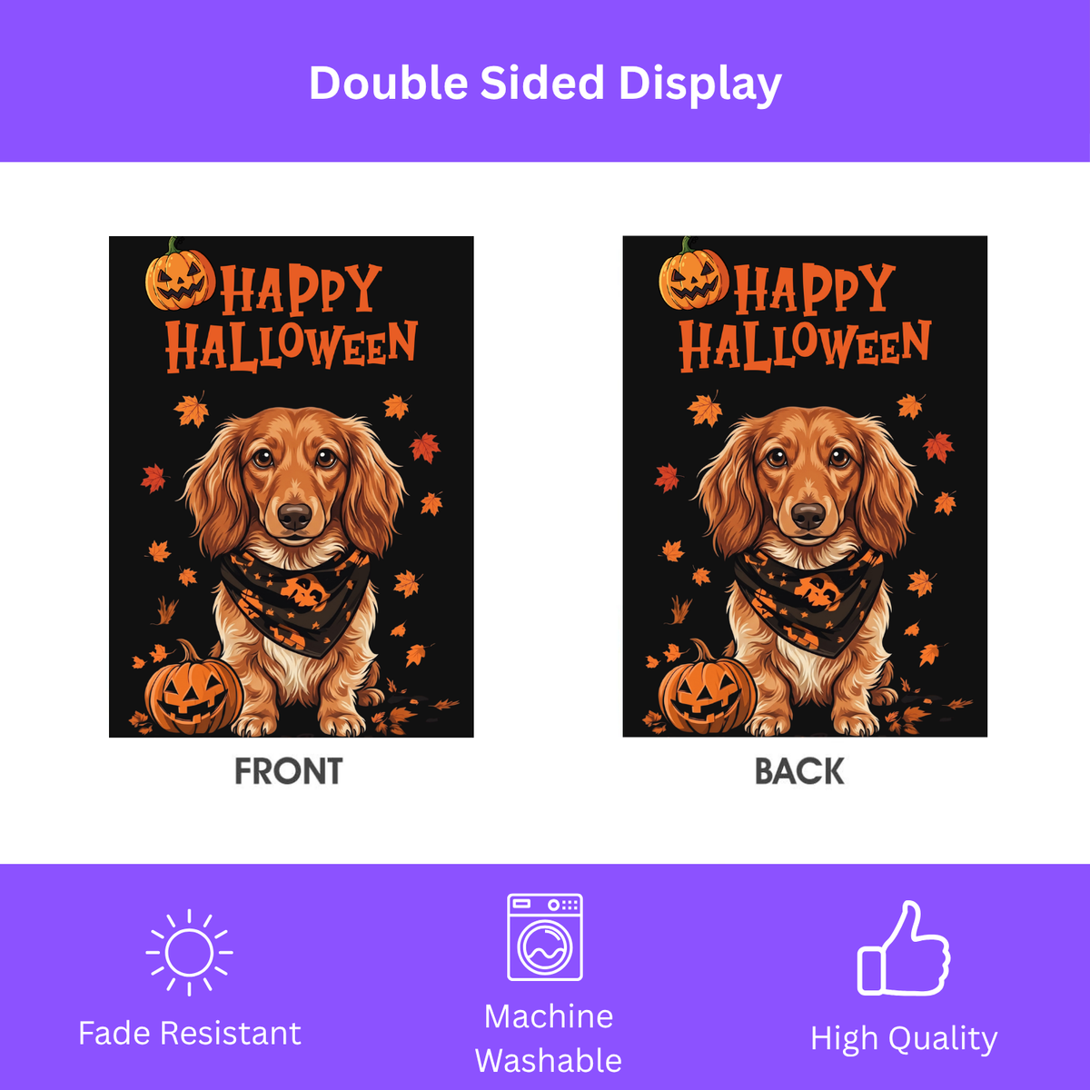 Little Pumpkin And Long Hair Dachshund Happy Halloween Garden Flag