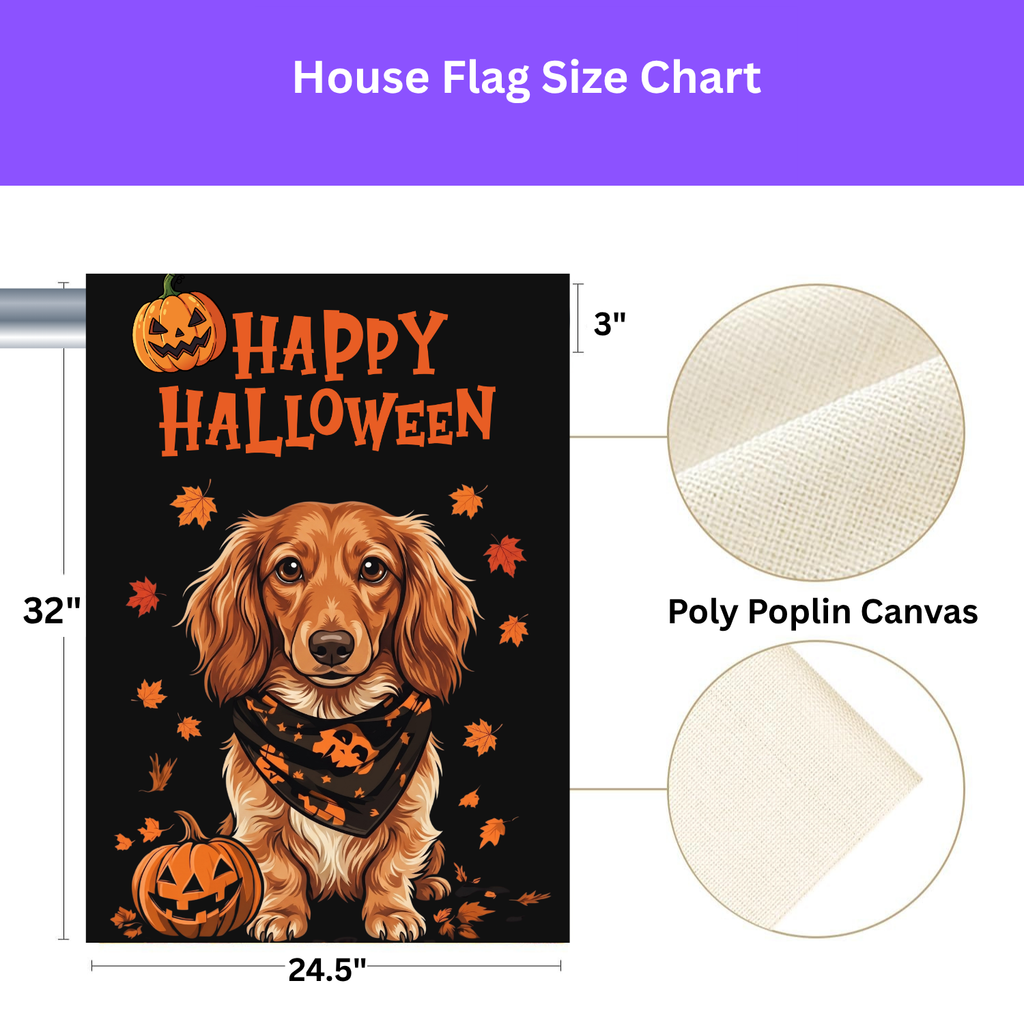 Little Pumpkin And Long Hair Dachshund Happy Halloween Garden Flag