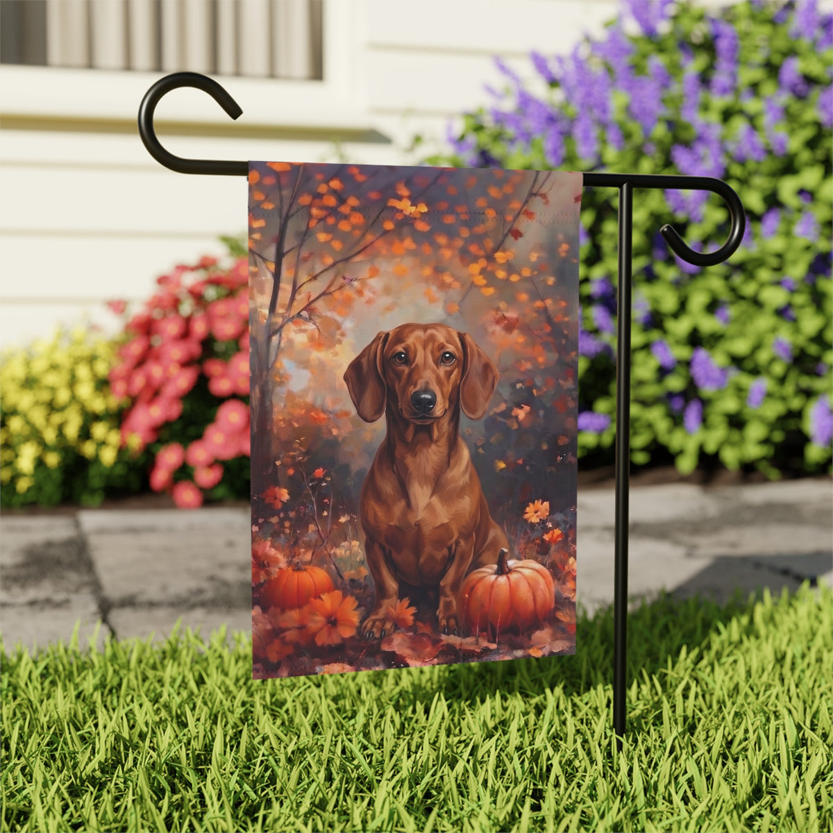 Fall Short Hair Dachshund Autumn Garden Flag
