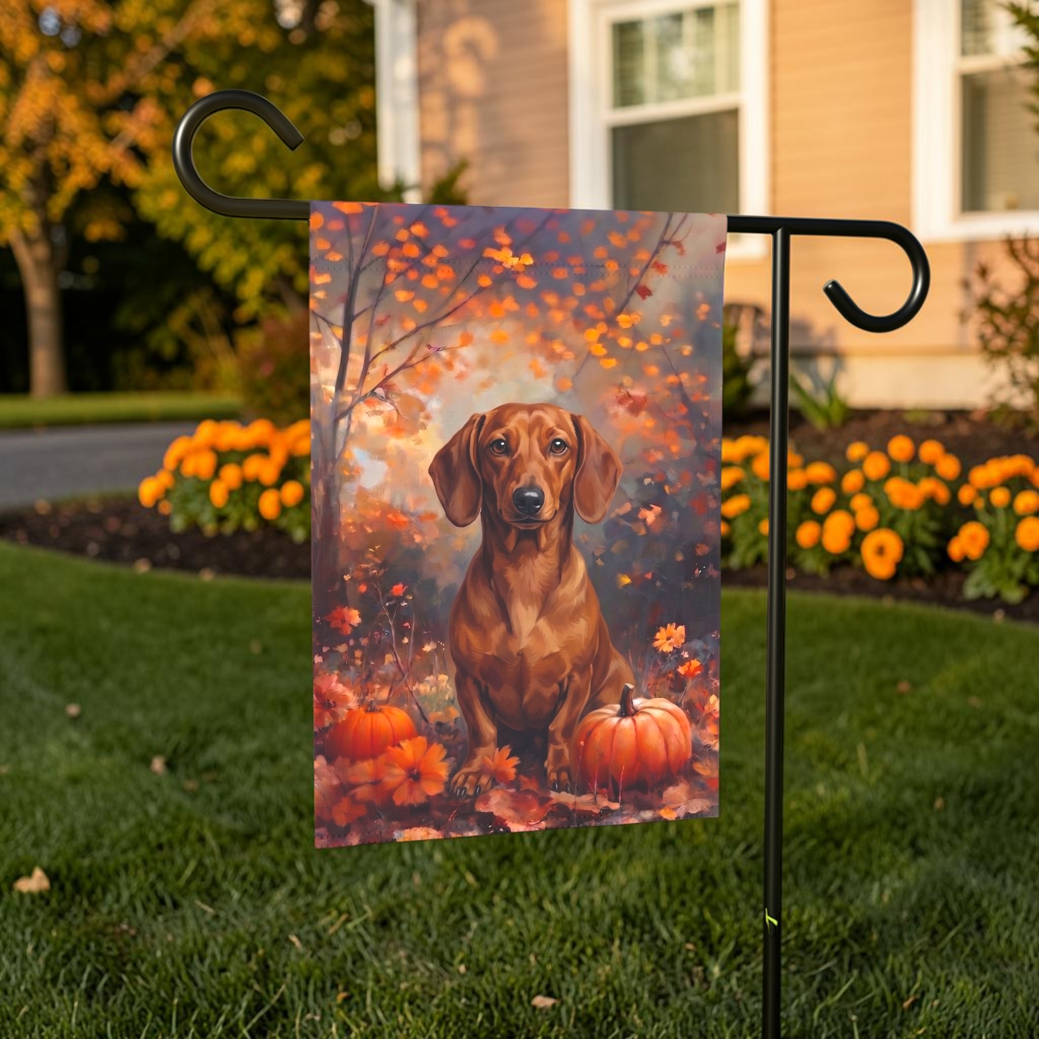 Fall Short Hair Dachshund Autumn Garden Flag