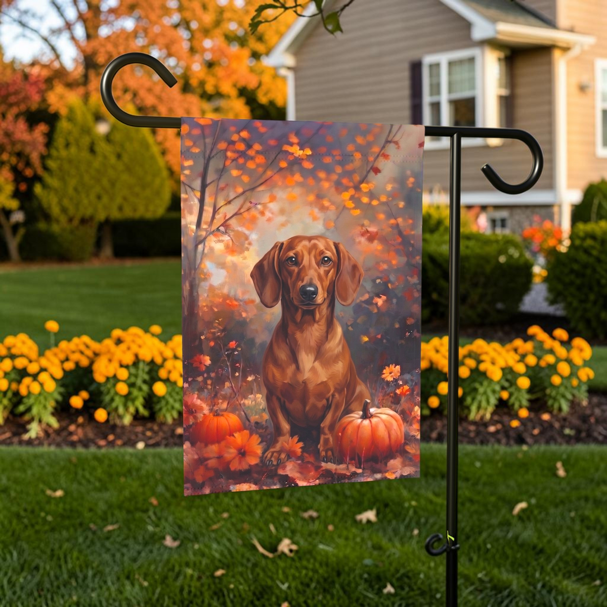 Fall Short Hair Dachshund Autumn Garden Flag
