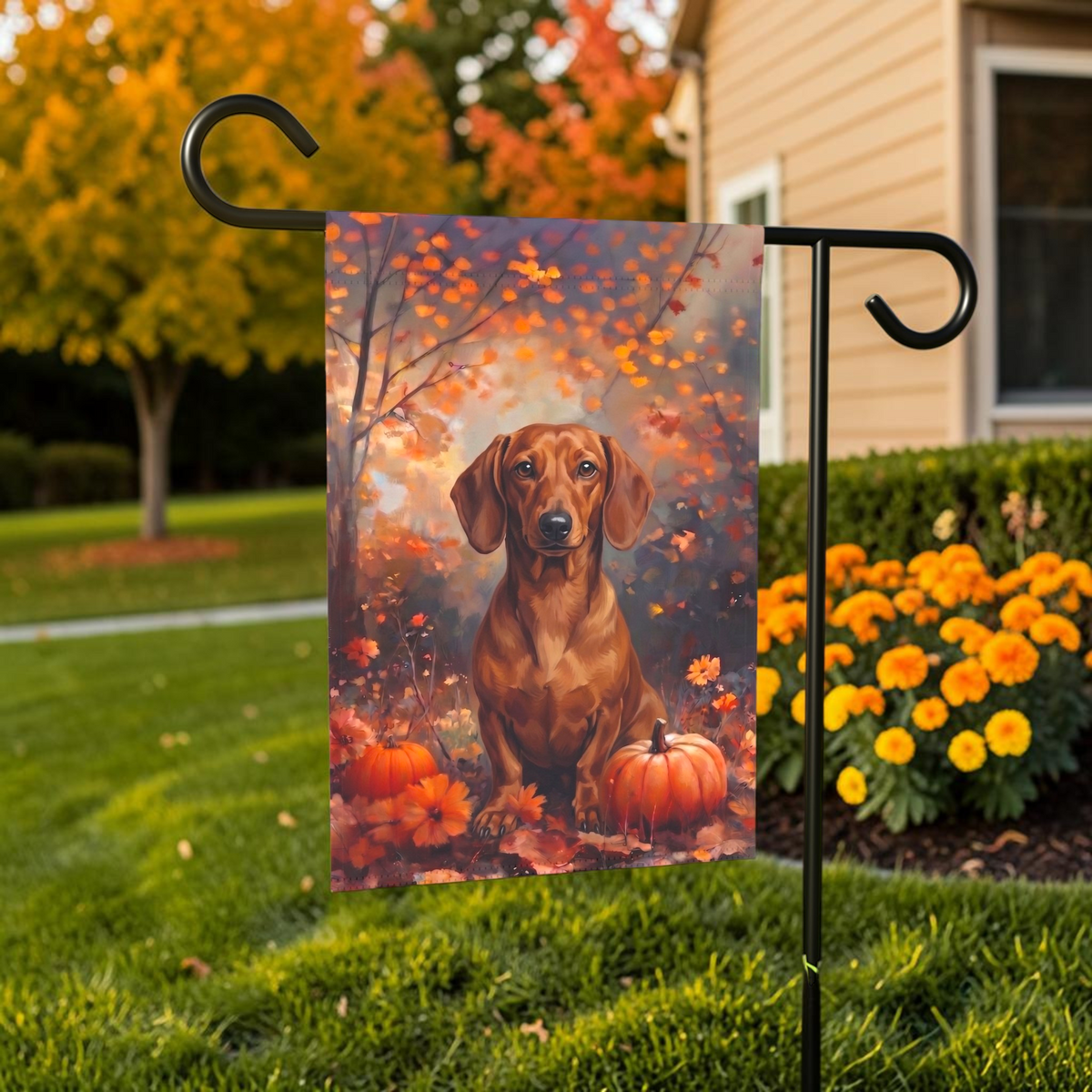 Fall Short Hair Dachshund Autumn Garden Flag