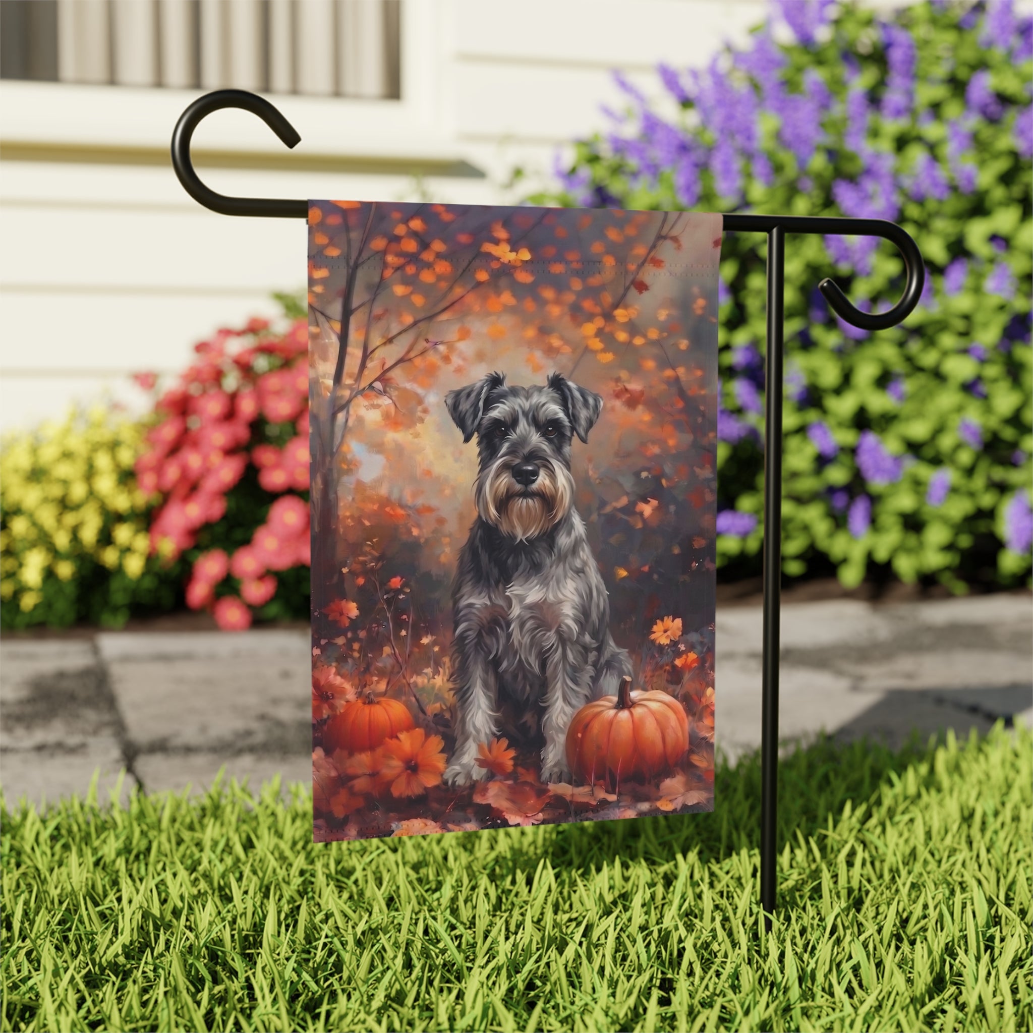 Fall Schnauzer with Pumpkins Autumn Garden Flag