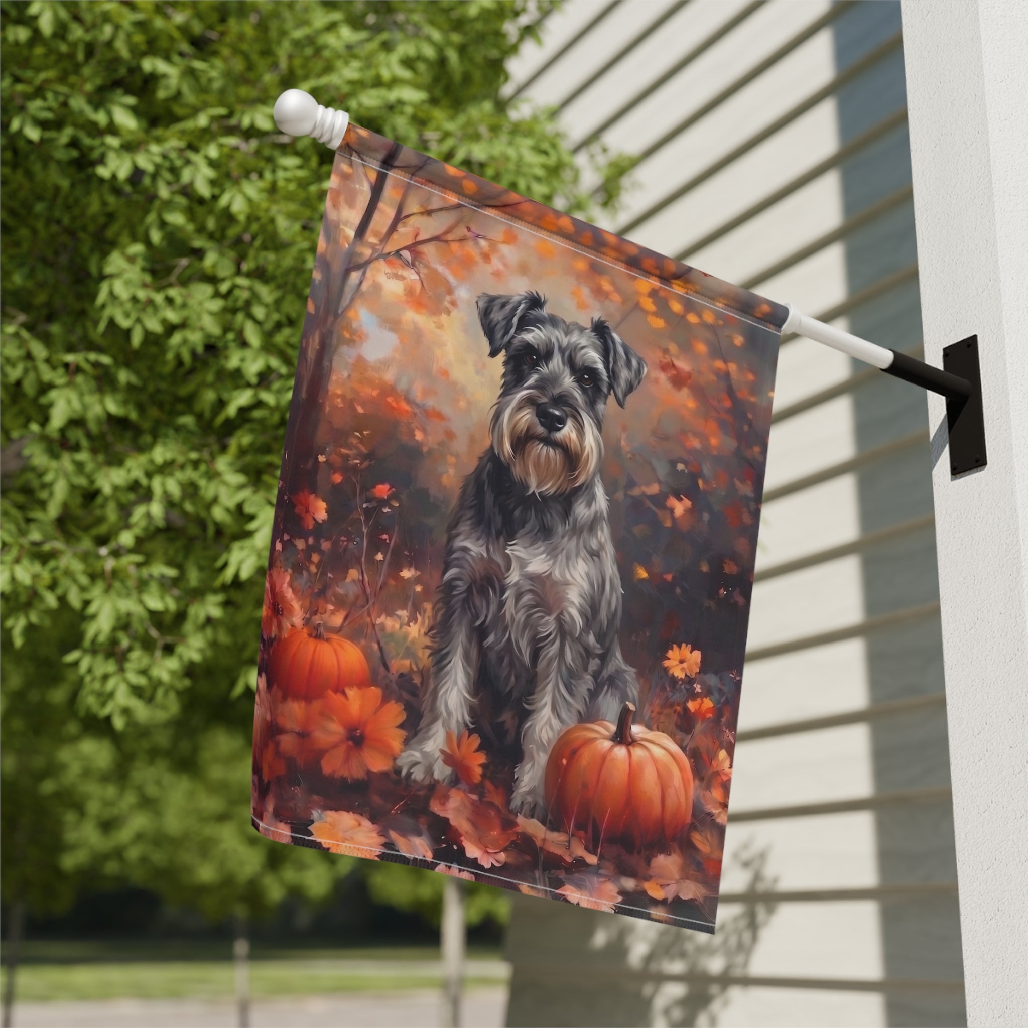 Fall Schnauzer with Pumpkins Autumn Garden Flag