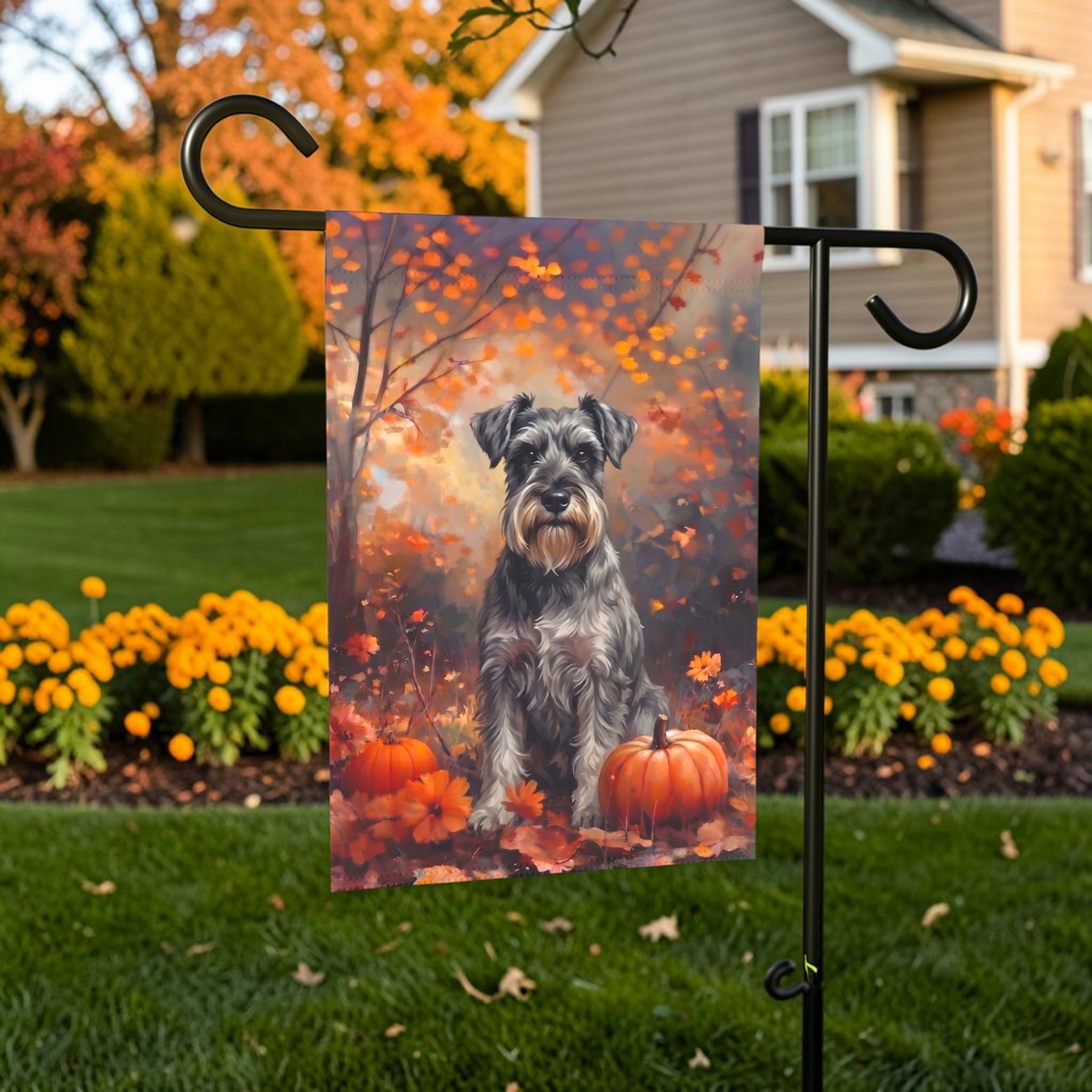 Fall Schnauzer with Pumpkins Autumn Garden Flag