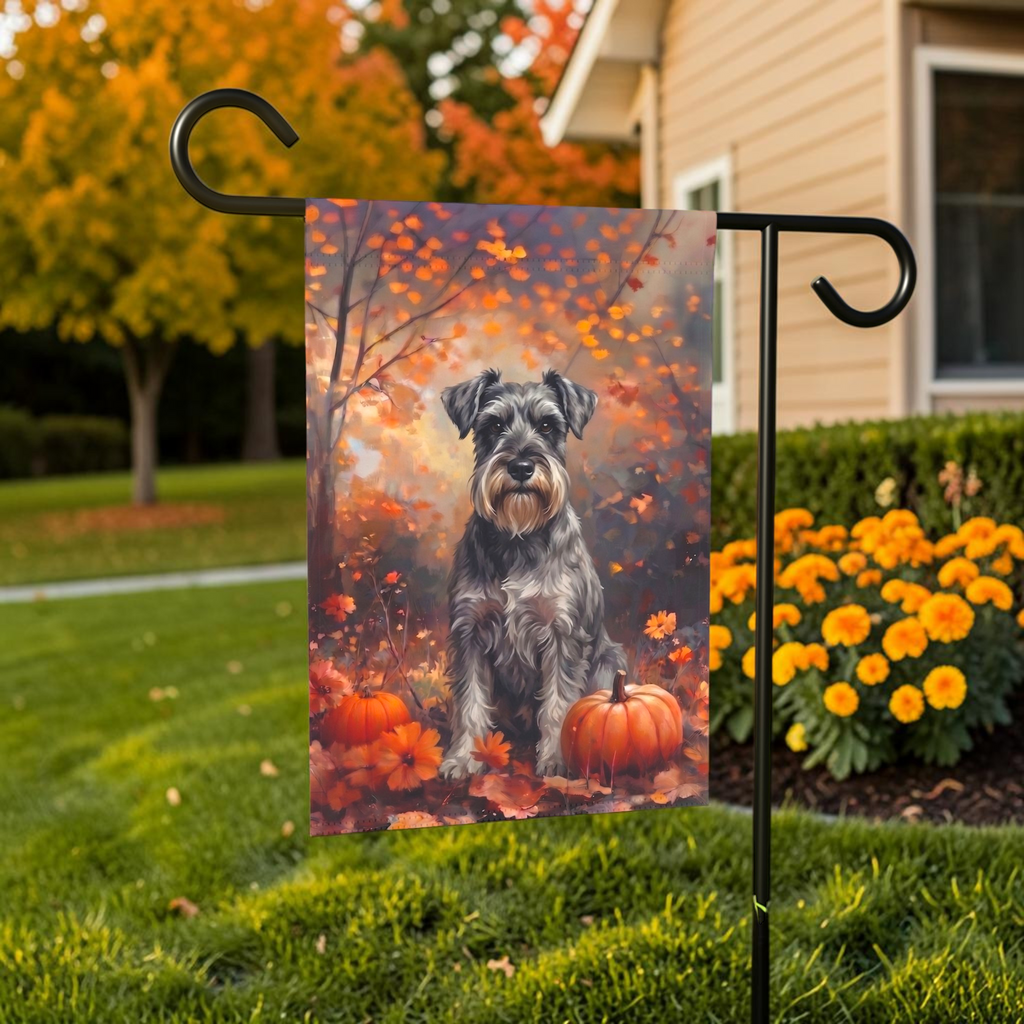 Fall Schnauzer with Pumpkins Autumn Garden Flag