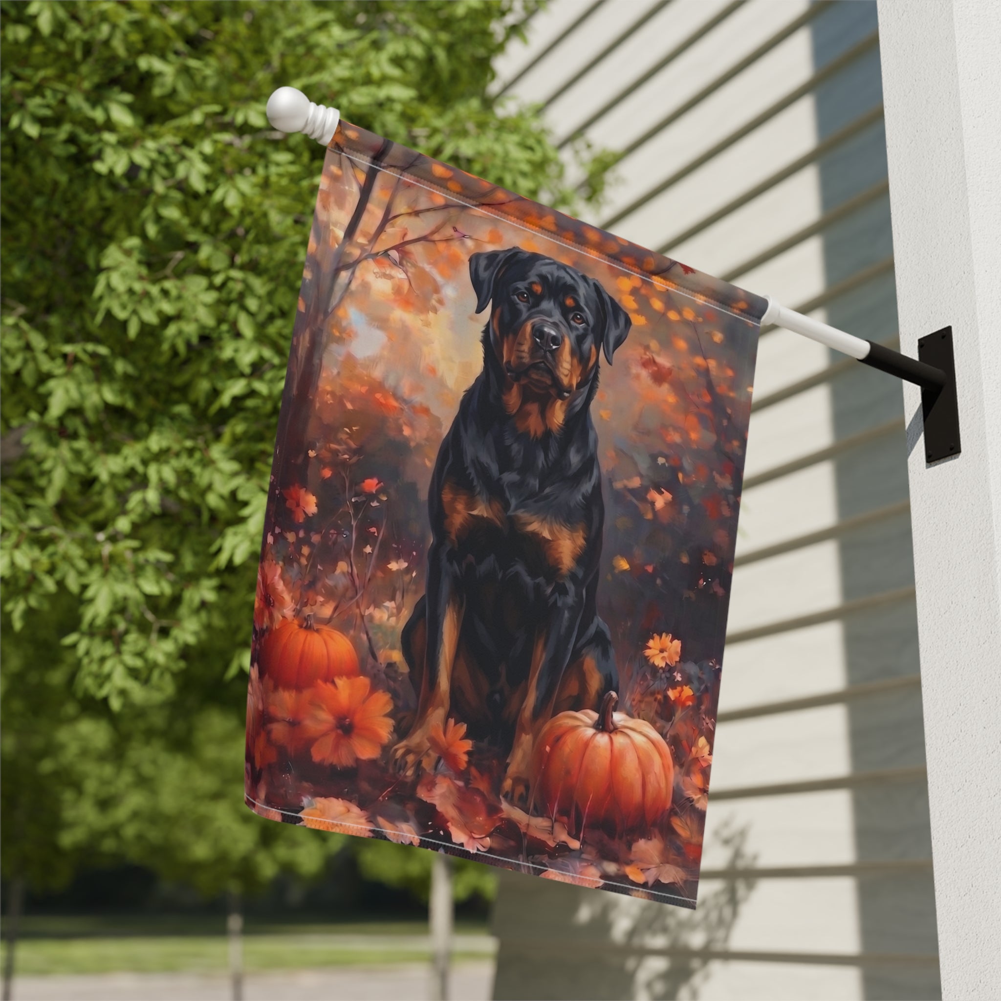 Fall Rottweiler With Pumpkins Autumn Garden Flag
