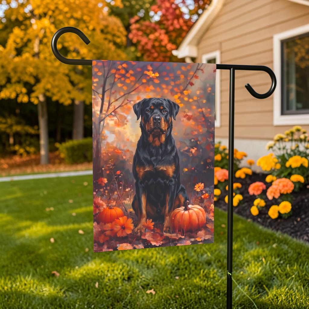 Fall Rottweiler With Pumpkins Autumn Garden Flag