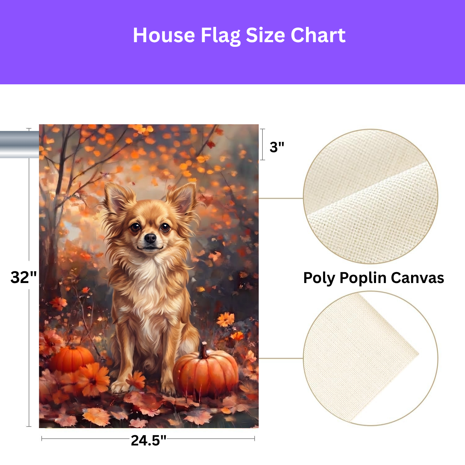 Fall Long Hair Chihuahua with Pumpkins Autumn Garden Flag