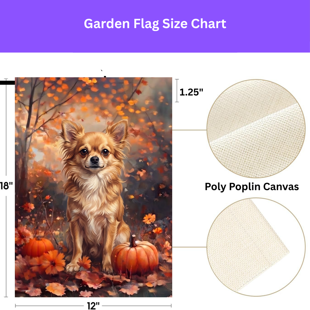 Fall Long Hair Chihuahua with Pumpkins Autumn Garden Flag