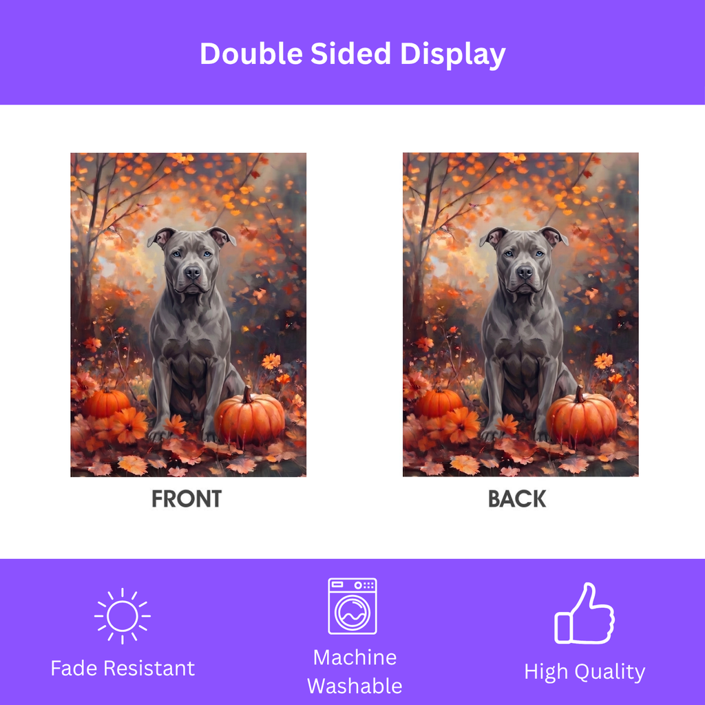 Fall Gray Pit Bull Terrier With Pumpkins Autumn Garden Flag