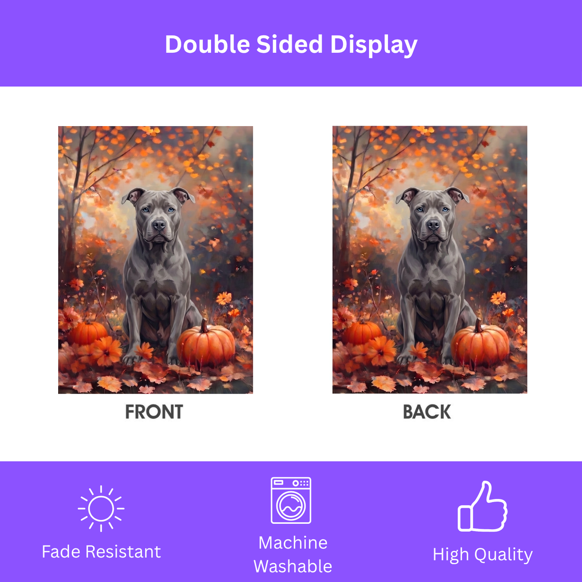 Fall Gray Pit Bull Terrier With Pumpkins Autumn Garden Flag