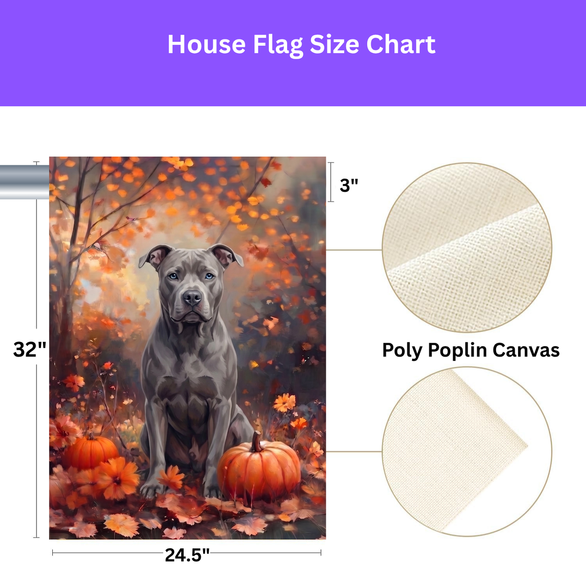 Fall Gray Pit Bull Terrier With Pumpkins Autumn Garden Flag