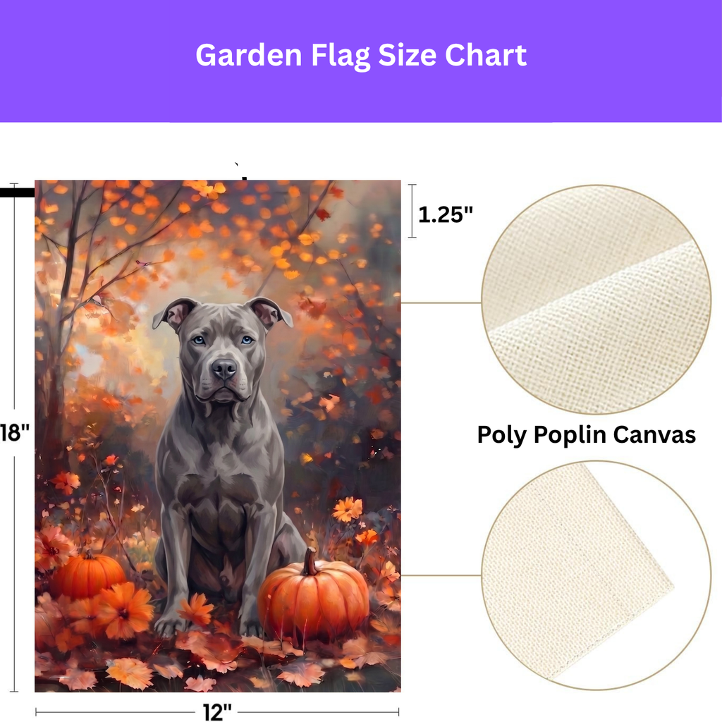 Fall Gray Pit Bull Terrier With Pumpkins Autumn Garden Flag