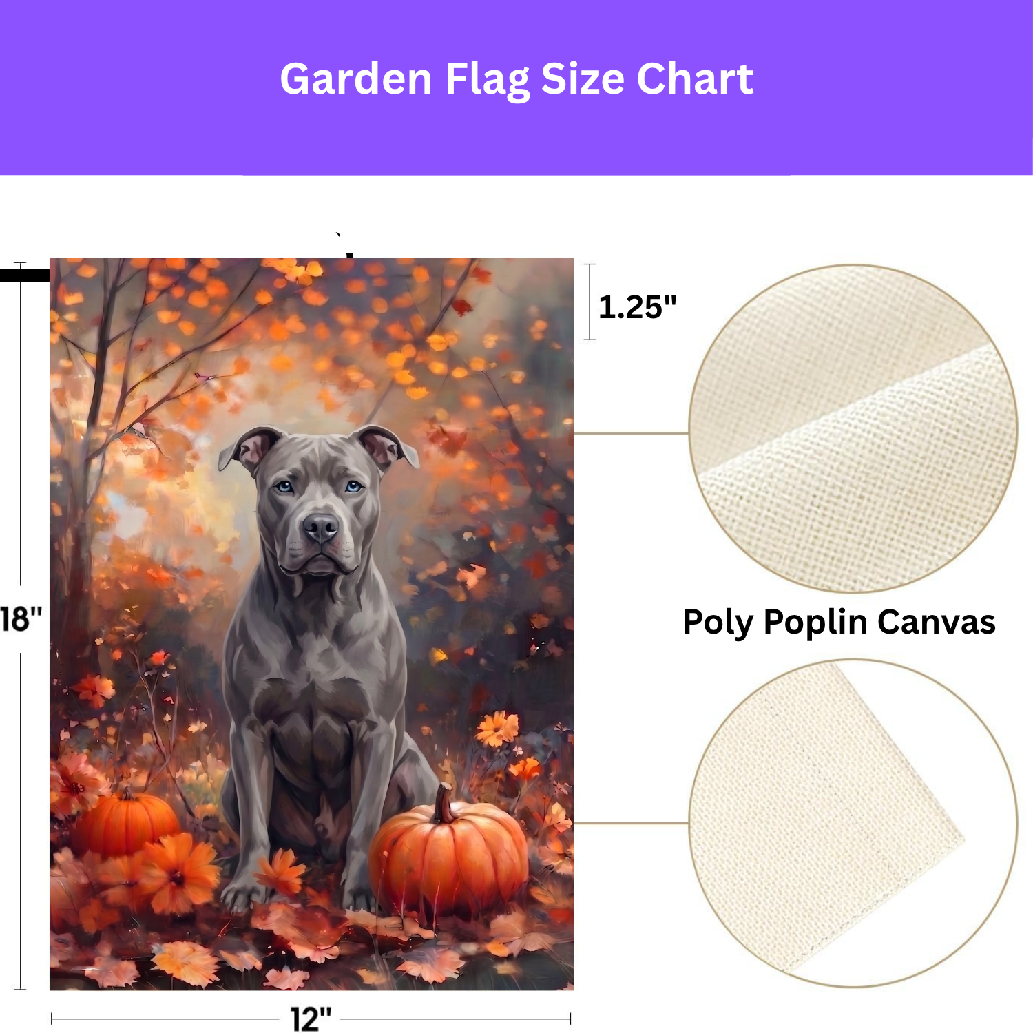 Fall Gray Pit Bull Terrier With Pumpkins Autumn Garden Flag