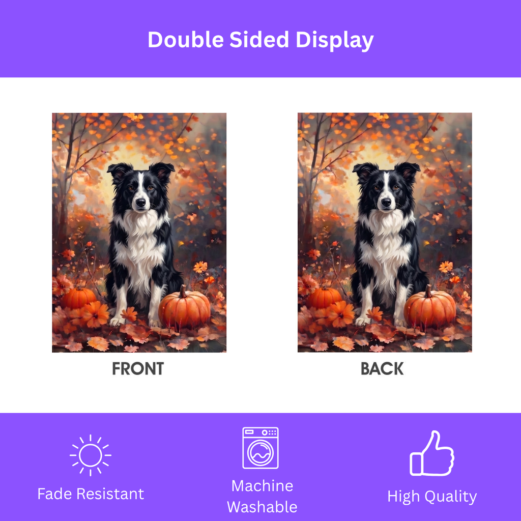 Fall Black and White Border Collie with Pumpkins Garden Flag