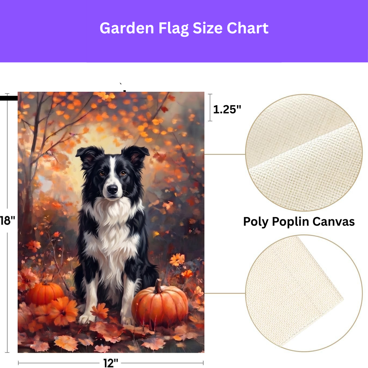 Fall Black and White Border Collie with Pumpkins Garden Flag